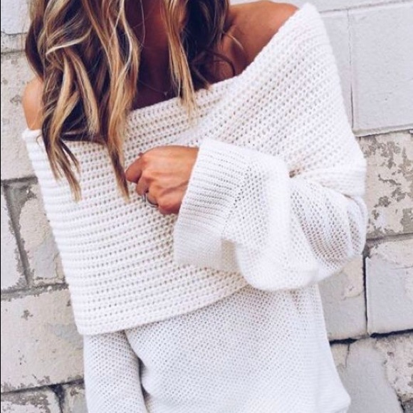 LEENA🌸 white off the shoulder fold over sweater - Picture 4 of 5
